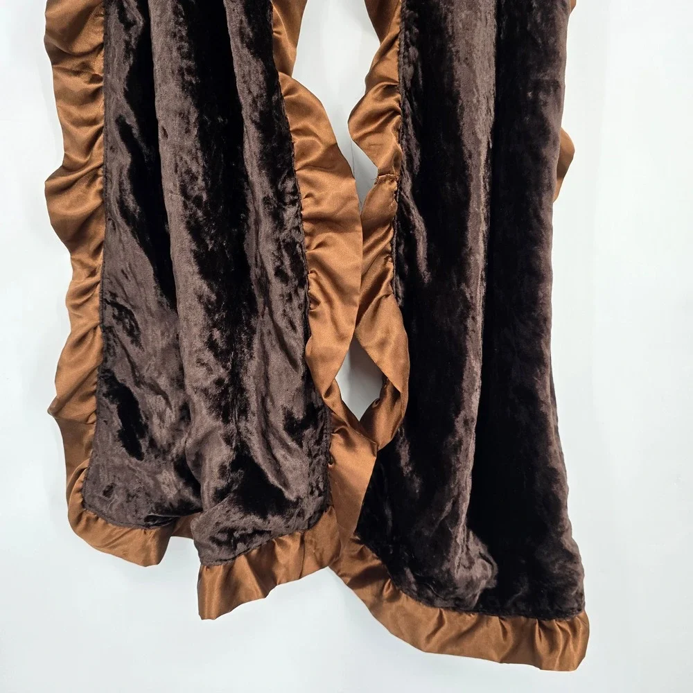 Brown Faux Fur Ruffle Scarf Damask Jacquard‎ Reverse Evening Wrap Stole